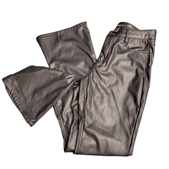 Forever 21 Black Faux Leather 70s Disco Retro Flare Pants Jeans - Picture 10 of 11